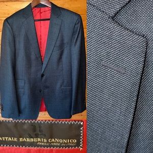 $649 SuitSupply Sienna dark charcoal gray birds-eye Super 130s VBC wool 42L